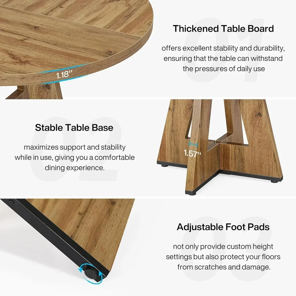 “Willow Creek Round Farmhouse Dining Table – Solid Wood”