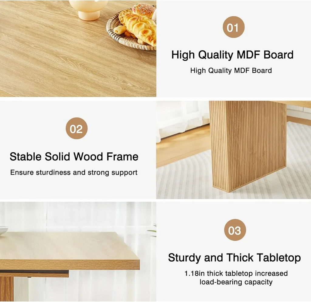 78 Inch Dining Table for 6 -10,Modern Farmhouse Rectangular Kitchen Table,Long Dining Room Tables with Wood Strip Base (Natural)