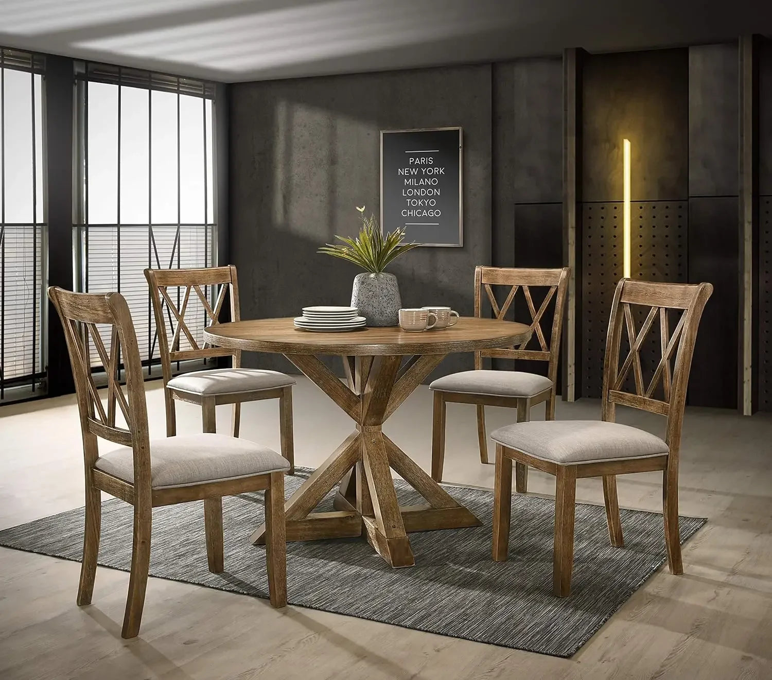 Farmhouse Round crossbar base dining set