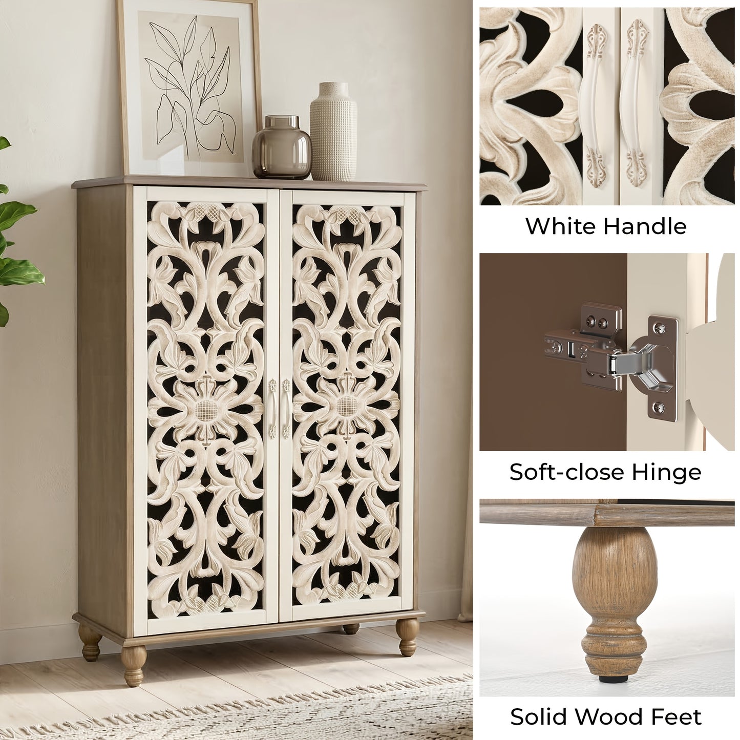 47.6"H Tall Cabinet Sideboard, Coffee Bar with 2 Doors, Featuring Cabinet with Adjustable Shelves; Suitable for in Kitchens, Dining Rooms Or Hallways