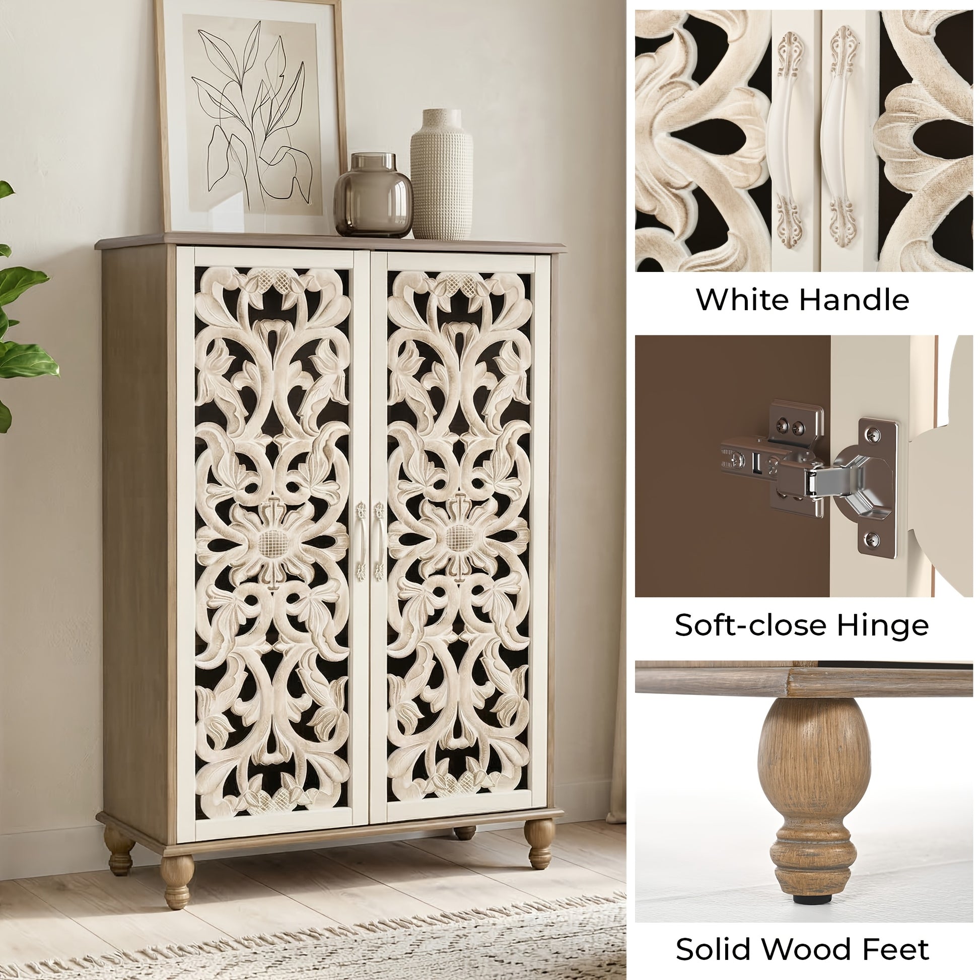47.6"H Tall Cabinet Sideboard, Coffee Bar with 2 Doors, Featuring Cabinet with Adjustable Shelves; Suitable for in Kitchens, Dining Rooms Or Hallways