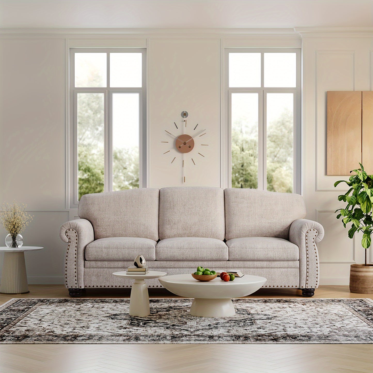 Bradford 90” Traditional Chenille Sofa | Rolled Arms & Nailhead Trim