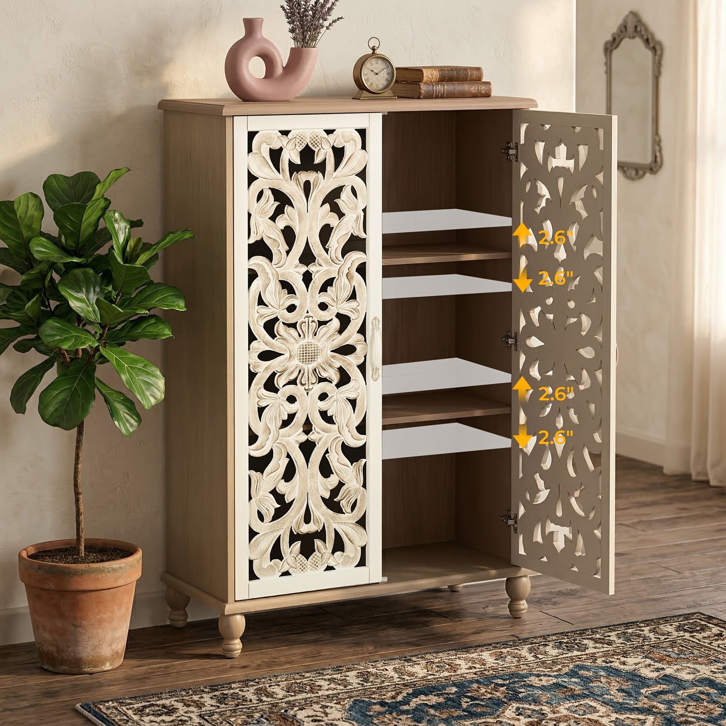 47.6"H Tall Cabinet Sideboard, Coffee Bar with 2 Doors, Featuring Cabinet with Adjustable Shelves; Suitable for in Kitchens, Dining Rooms Or Hallways