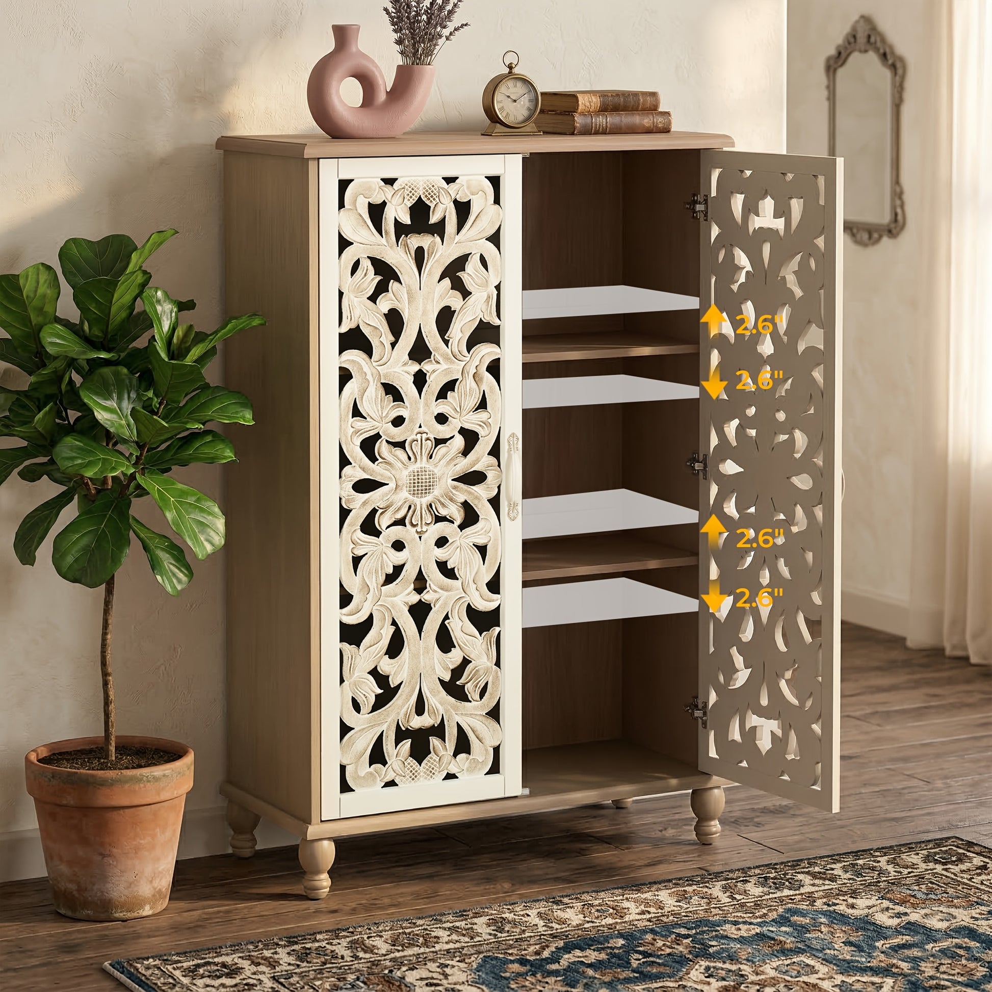47.6"H Tall Cabinet Sideboard, Coffee Bar with 2 Doors, Featuring Cabinet with Adjustable Shelves; Suitable for in Kitchens, Dining Rooms Or Hallways