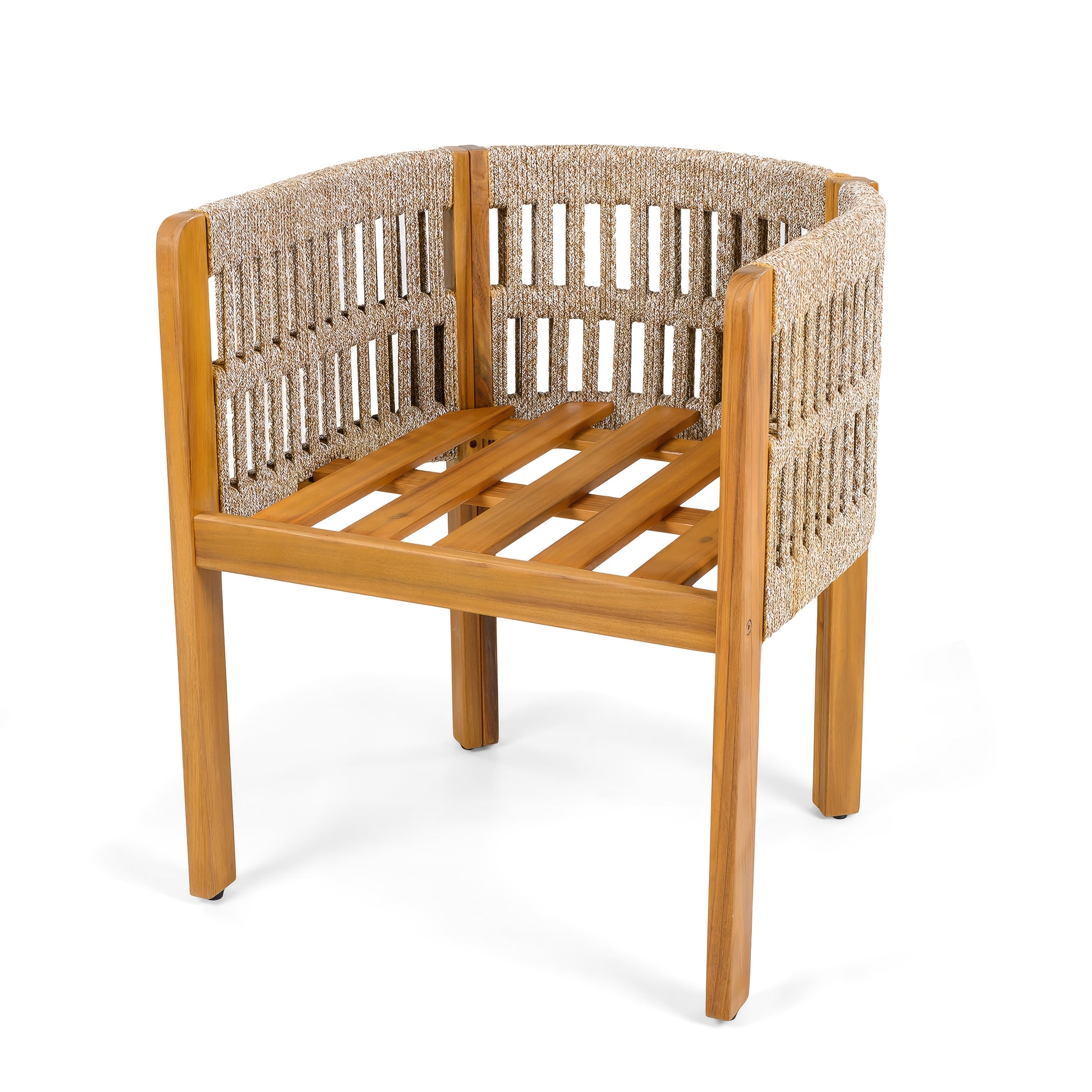 5pcs Outdoor Lovewood Dining Table And Chairs, 4pcs Club Art Rope Woven Dining Chairs with Waterproof Seat Cushions, 1 Curved Terrace Dining Table, Stylish And Modern Backyard Garden Coffee Table And Chairs