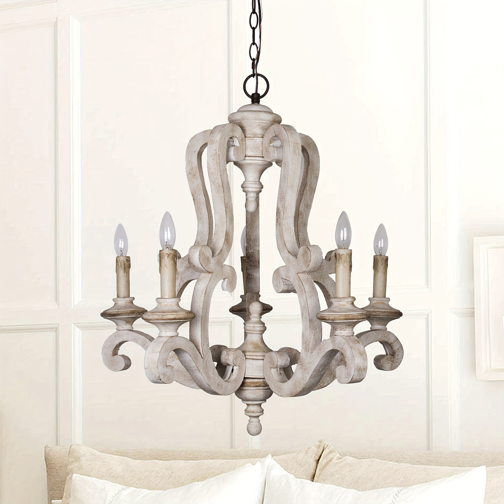 5-Light Antique White Farmhouse Dry rated Chandelier