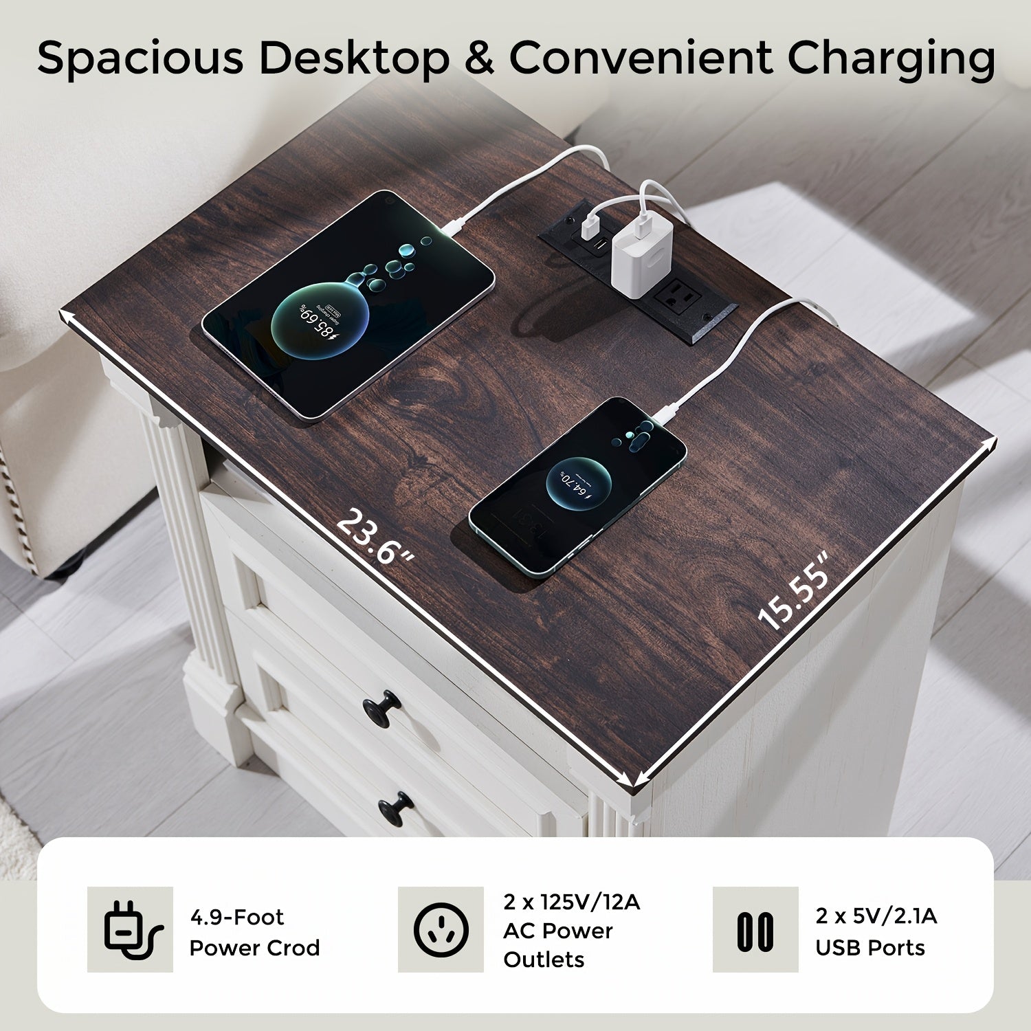 Hearthstead 2 - Piece Farmhouse Nightstand Set – Wood Design with Charging Station - solid wood furniture by Chic Woods