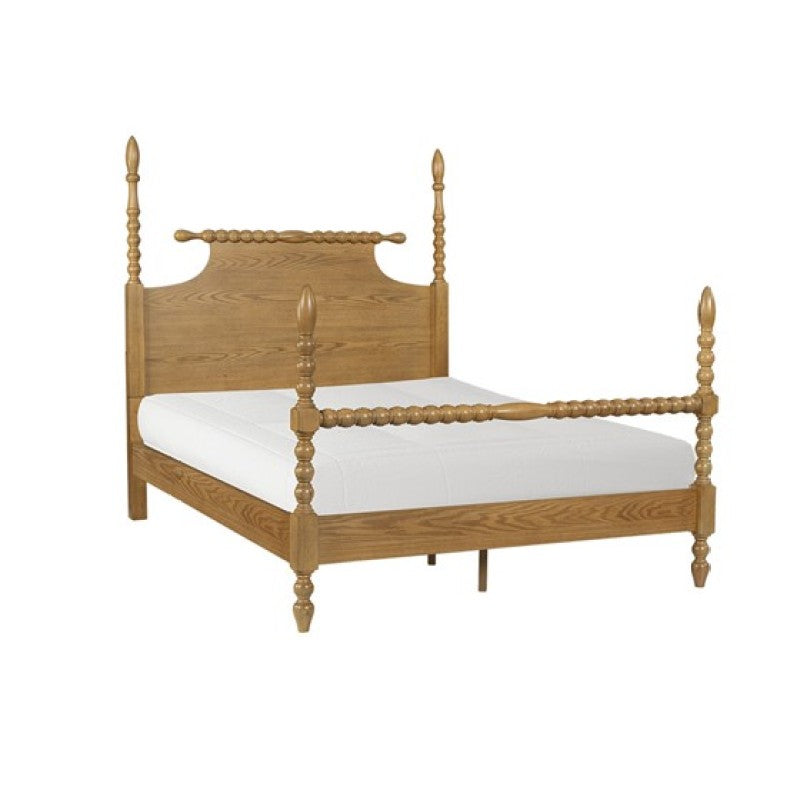 Cambridge Camel Oak Queen Bed | Solid Wood Turned-Post Frame