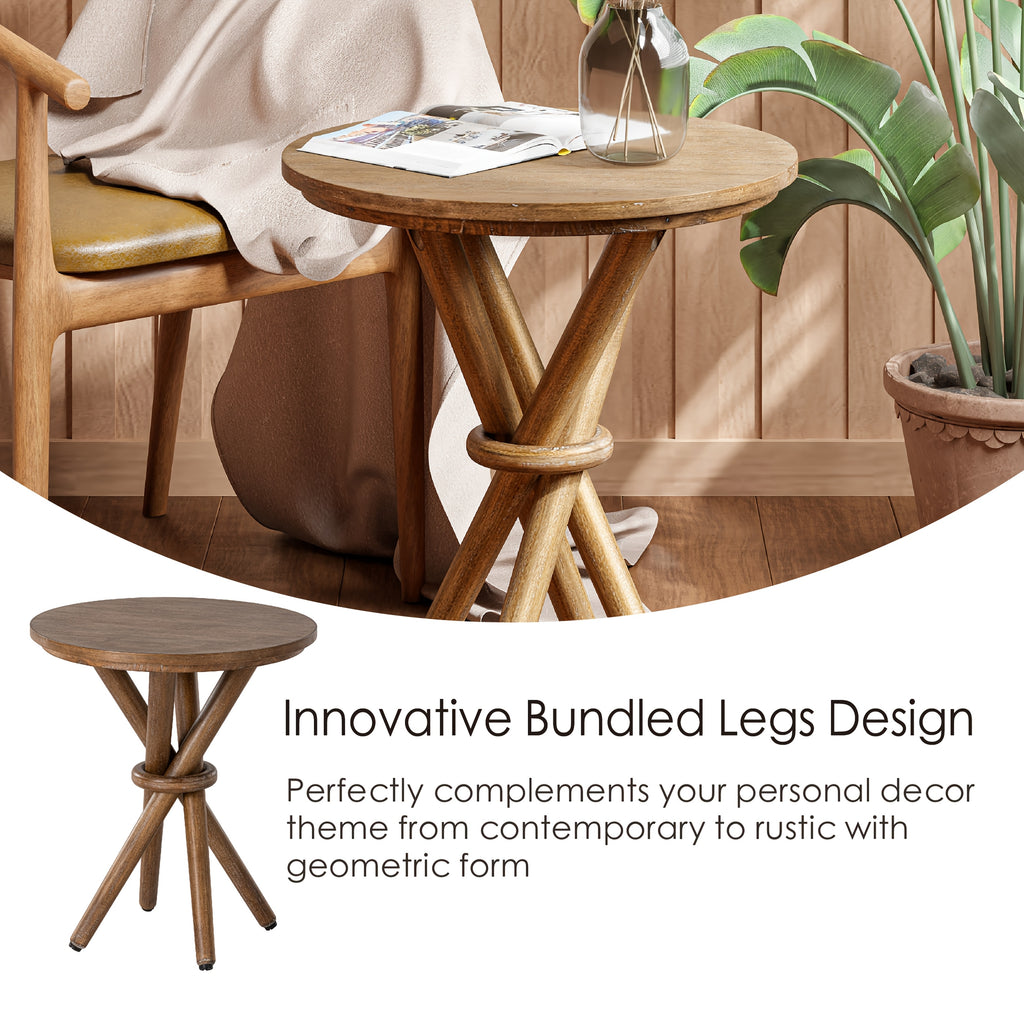 Farmhouse Round Wood End Table