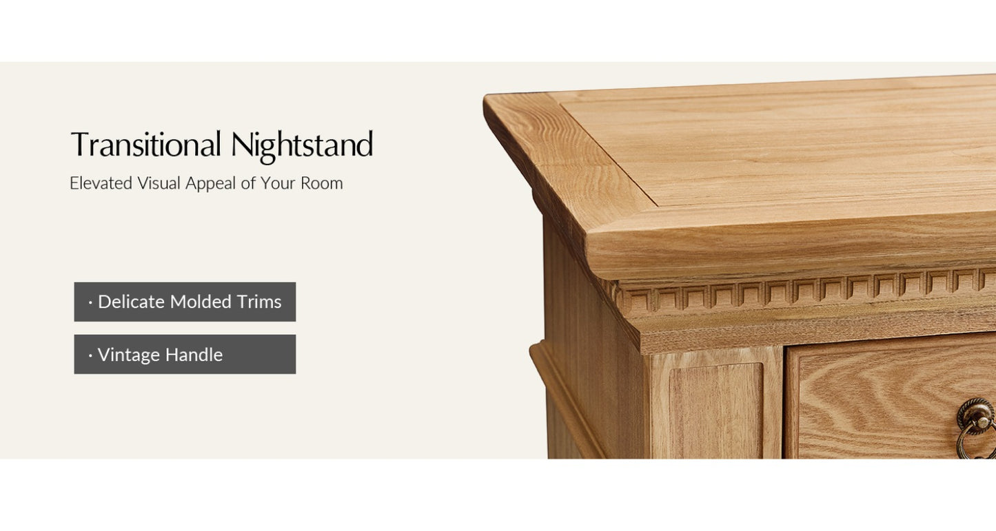 Walnut Nightstand with Charging Station & 3 Drawers