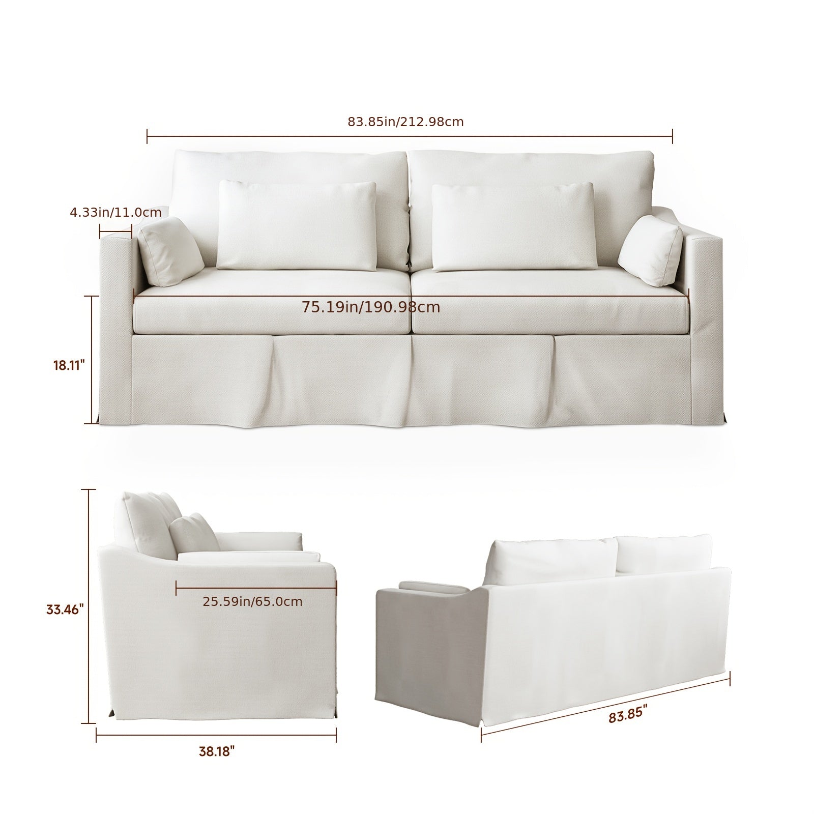 The Linden 84” Modern Loveseat — Slipcover Style - solid wood furniture by Chic Woods
