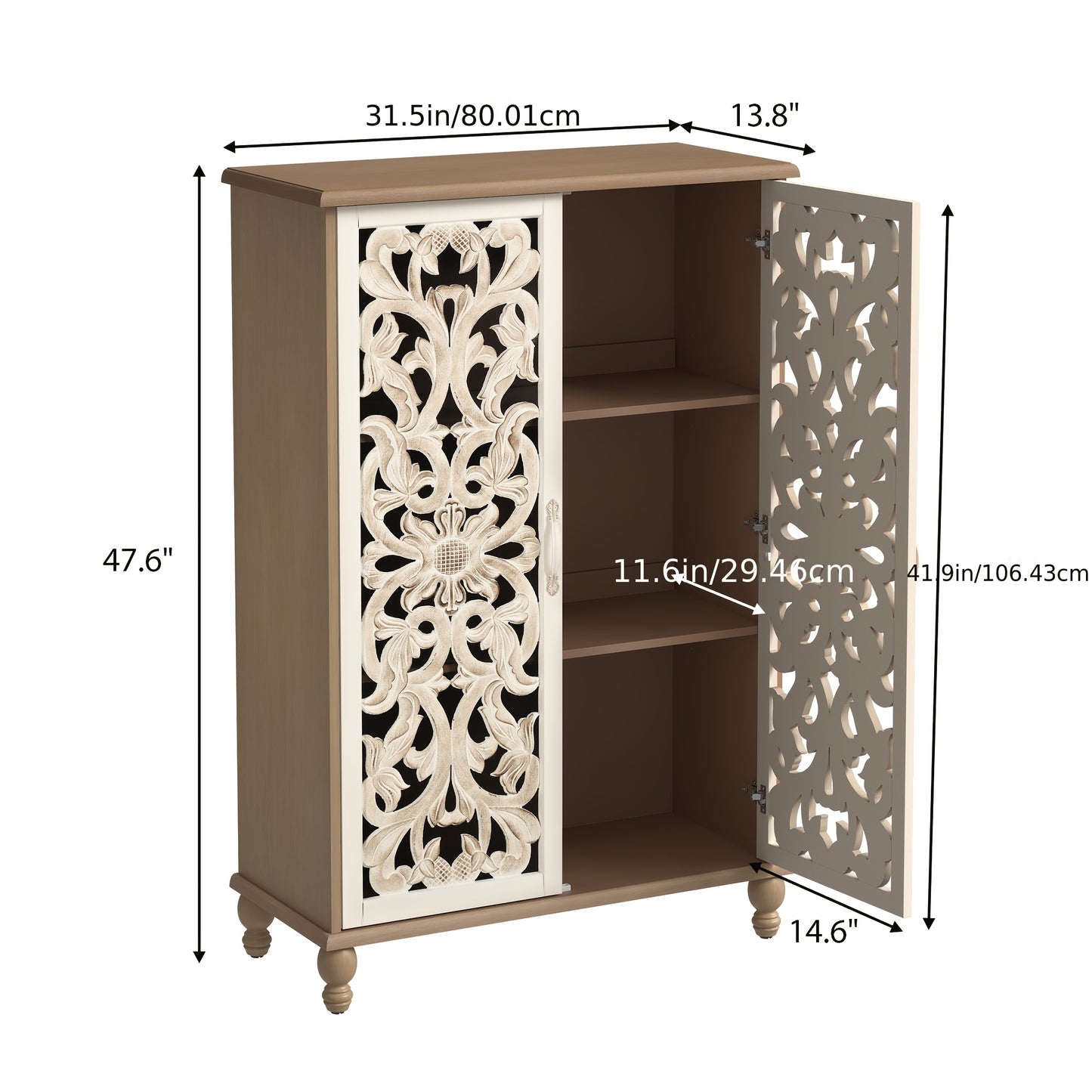 47.6"H Tall Cabinet Sideboard, Coffee Bar with 2 Doors, Featuring Cabinet with Adjustable Shelves; Suitable for in Kitchens, Dining Rooms Or Hallways