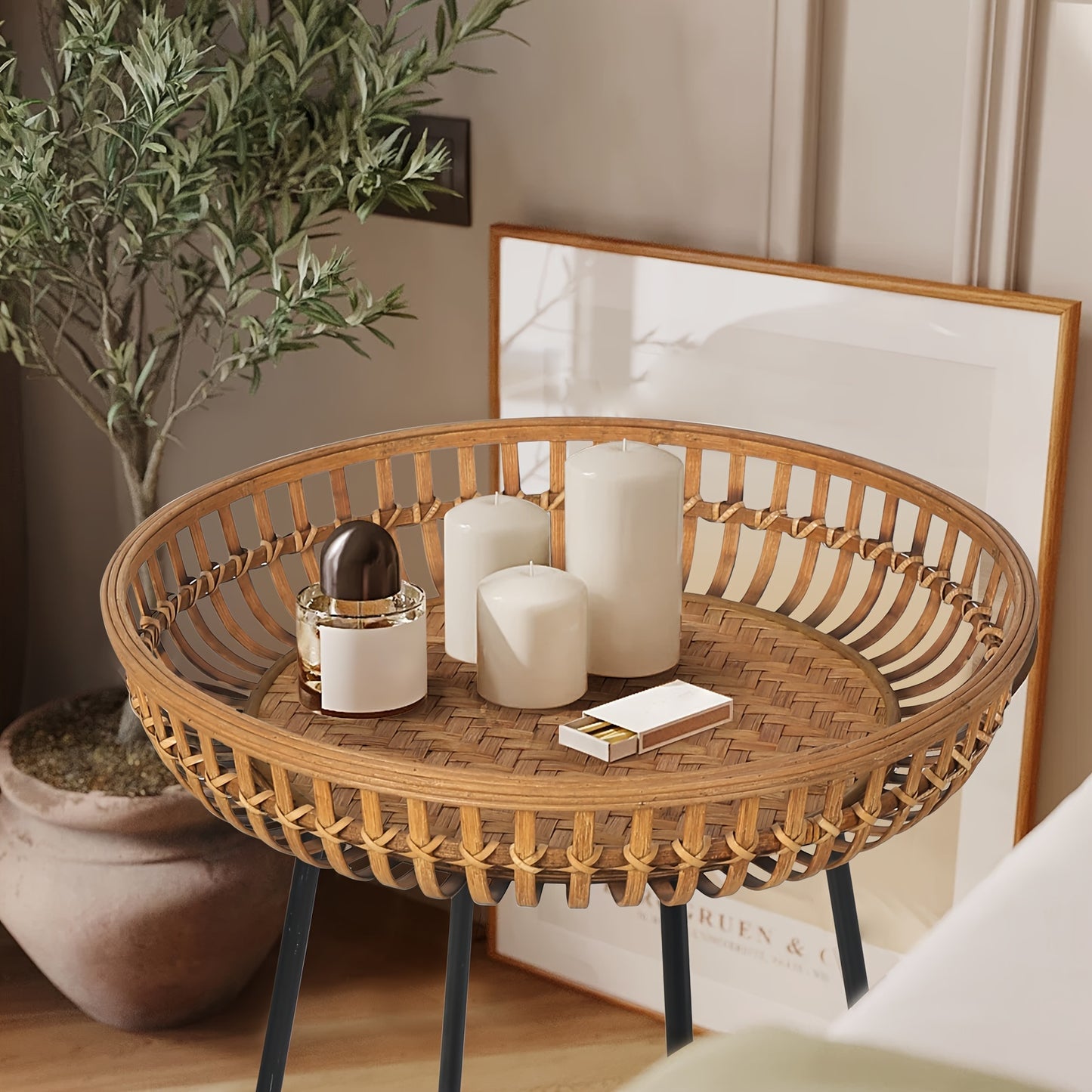 Set of two Rattan nesting Side Table