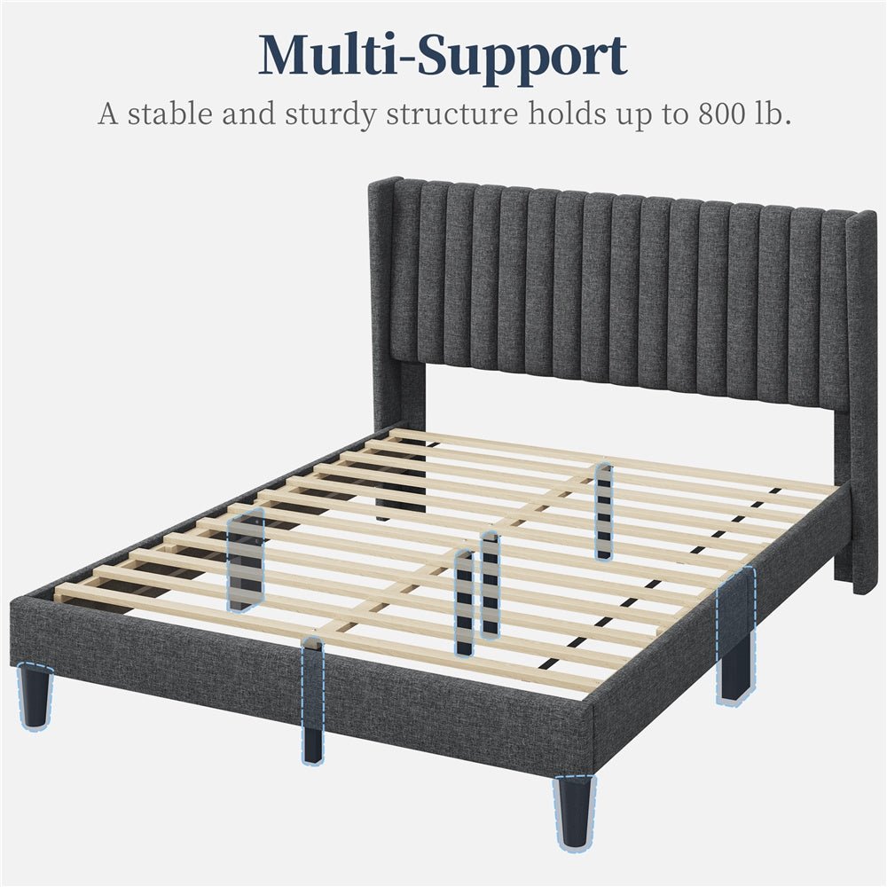 Sloane Wingback Bed – Upholstered Platform Frame, Easy Assembly - solid wood furniture by Chic Woods