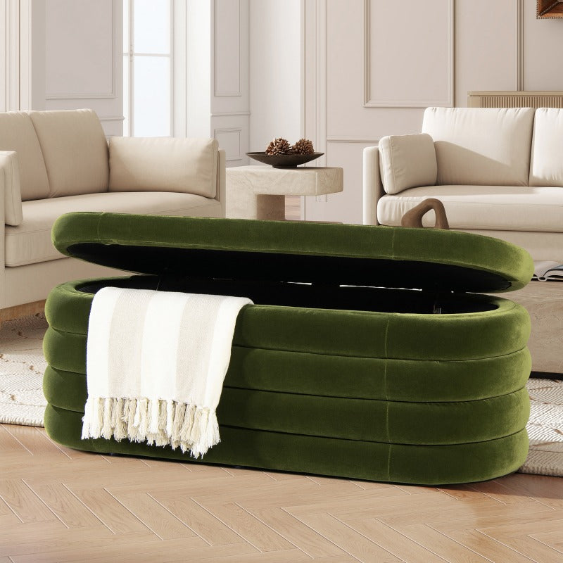 Sienna 49” Oval Bouclé Storage Bench | Hinged Lid Seating