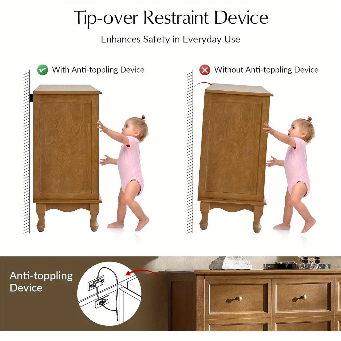 Everwoods 58” Solid Wood Buffet Cabinet