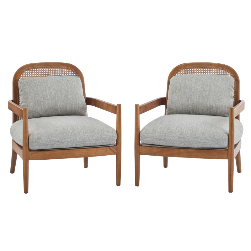Mid-Century Walnut & Rattan Accent Chairs – Set of Two