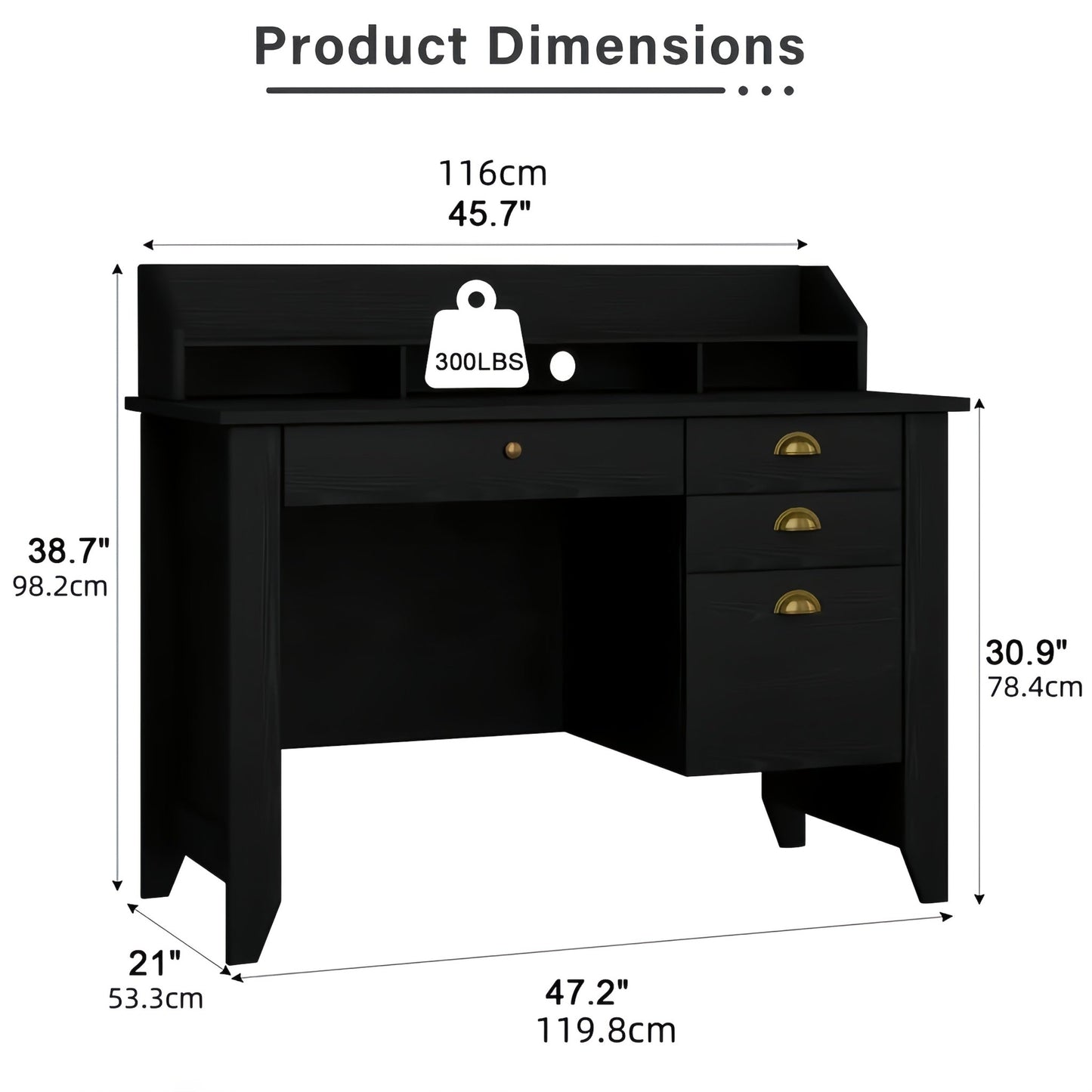 Chic Woods Home Collection — 47” Modern Home Office Desk with File Drawer & Elevated Monitor Shelf (Black + White) - solid wood furniture by Chic Woods