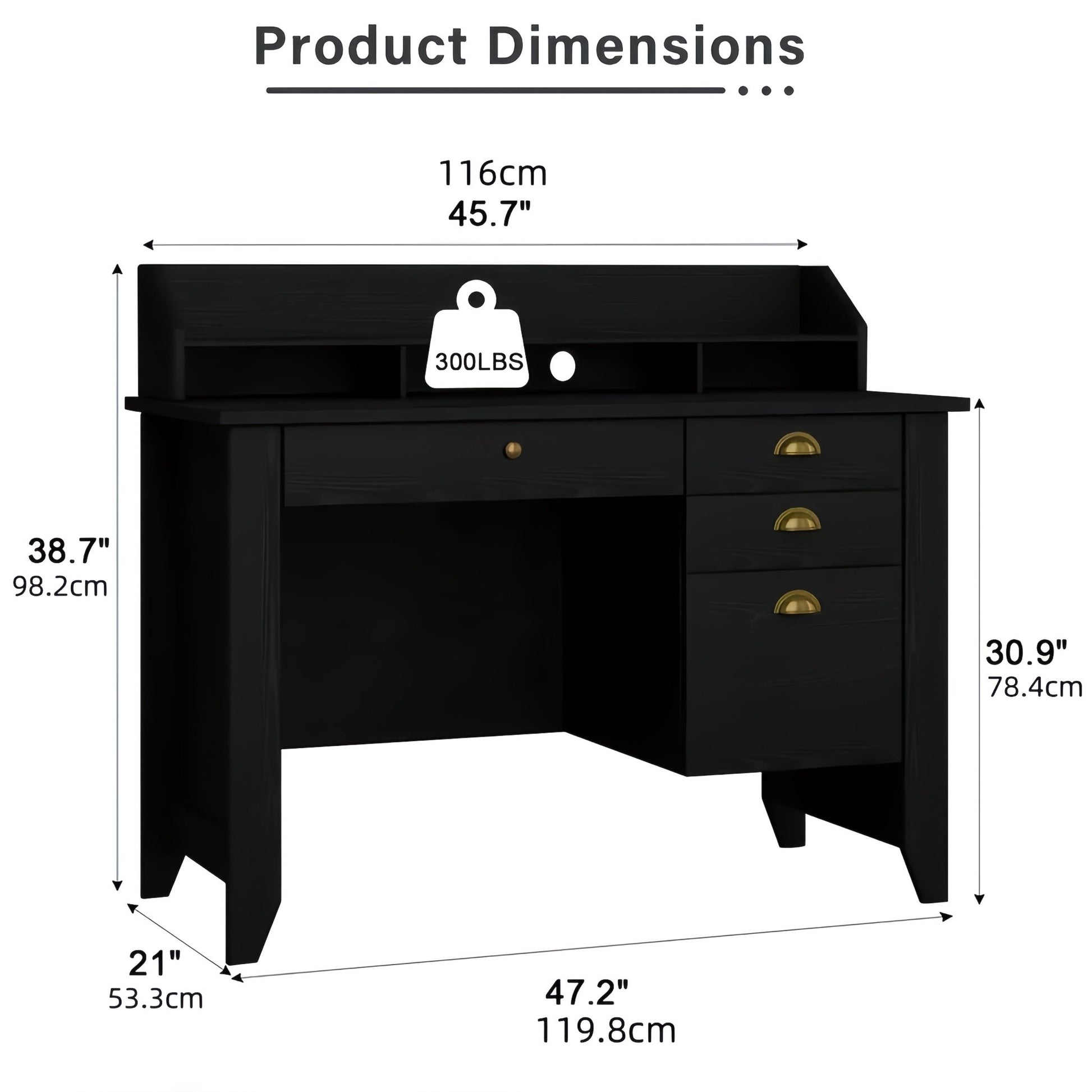 Chic Woods Home Collection — 47” Modern Home Office Desk with File Drawer & Elevated Monitor Shelf (Black + White) - solid wood furniture by Chic Woods