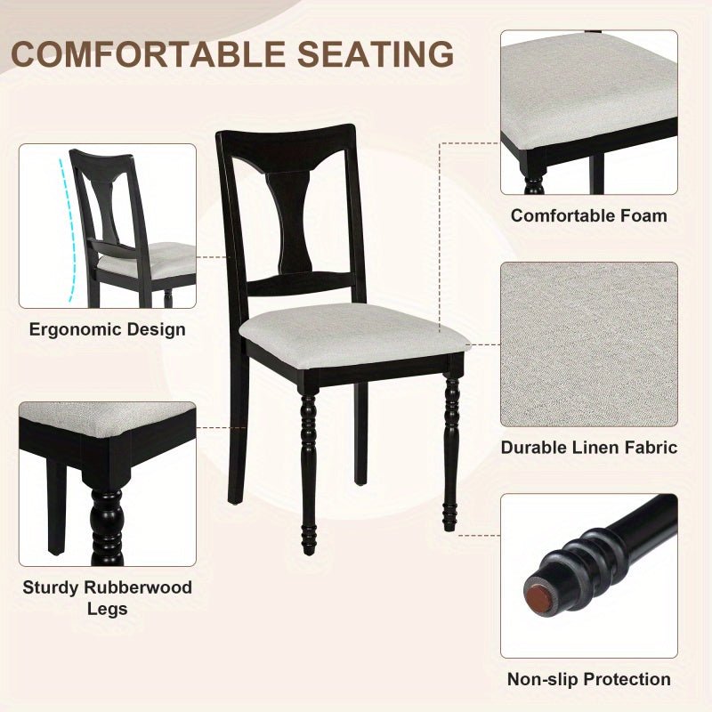 Madeline - 6 - Piece Farmhouse Dining Chair Set - Upholstered, Solid Wood Legs, Vintage Look - solid wood furniture by Chic Woods