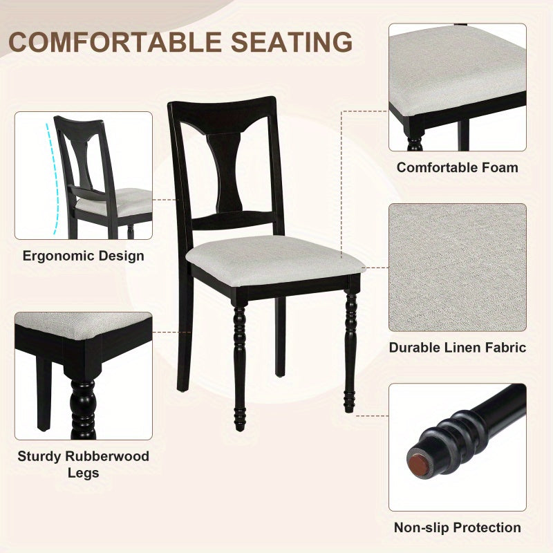 Madeline - 6-Piece Farmhouse Dining Chair Set- Upholstered, Solid Wood Legs, Vintage Look