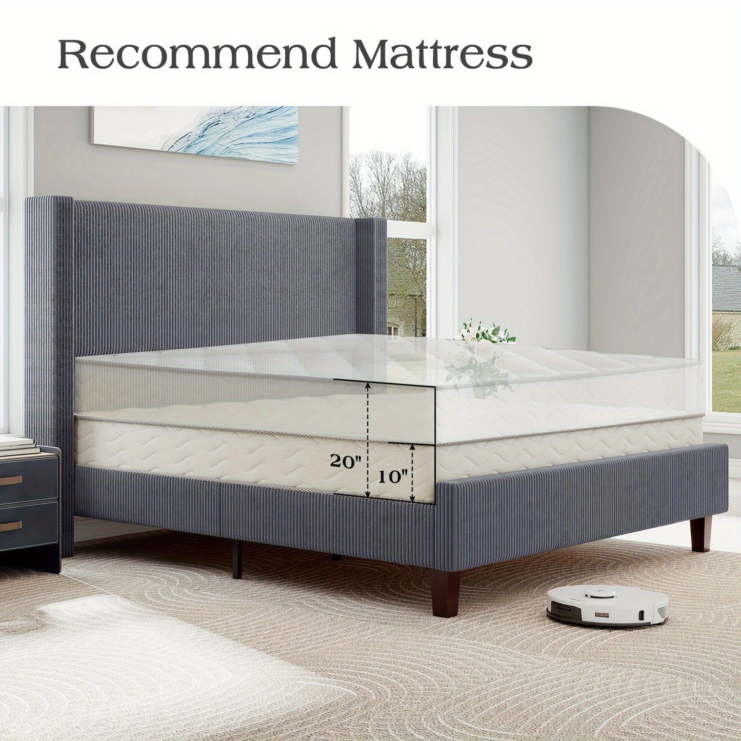 Upholstered Wingback Platform Bed Frame