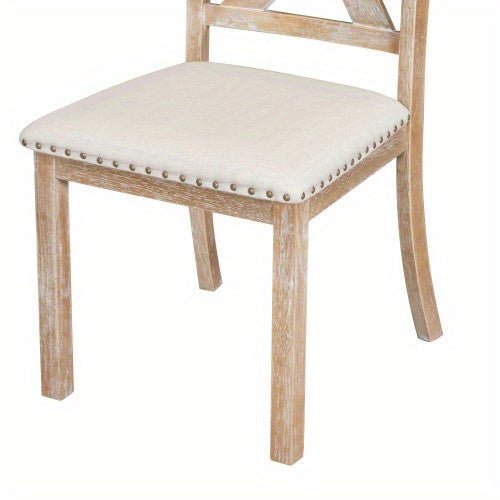 Thompson 6 - Piece Farmhouse Dining Set - 82" Extendable Table with Footrest, 4 Upholstered Chairs & Bench, Natural beige Cushions - solid wood furniture by Chic Woods