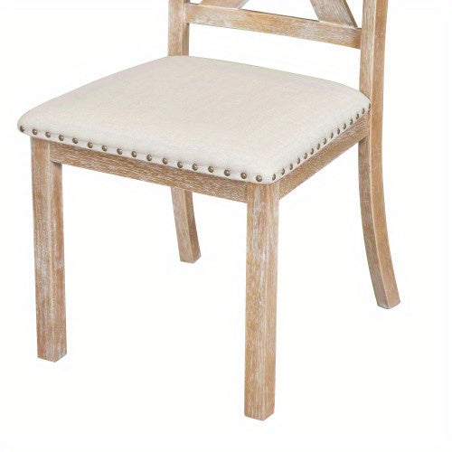 Thompson 6-Piece Farmhouse Dining Set- 82" Extendable Table with Footrest, 4 Upholstered Chairs & Bench, Natural beige Cushions