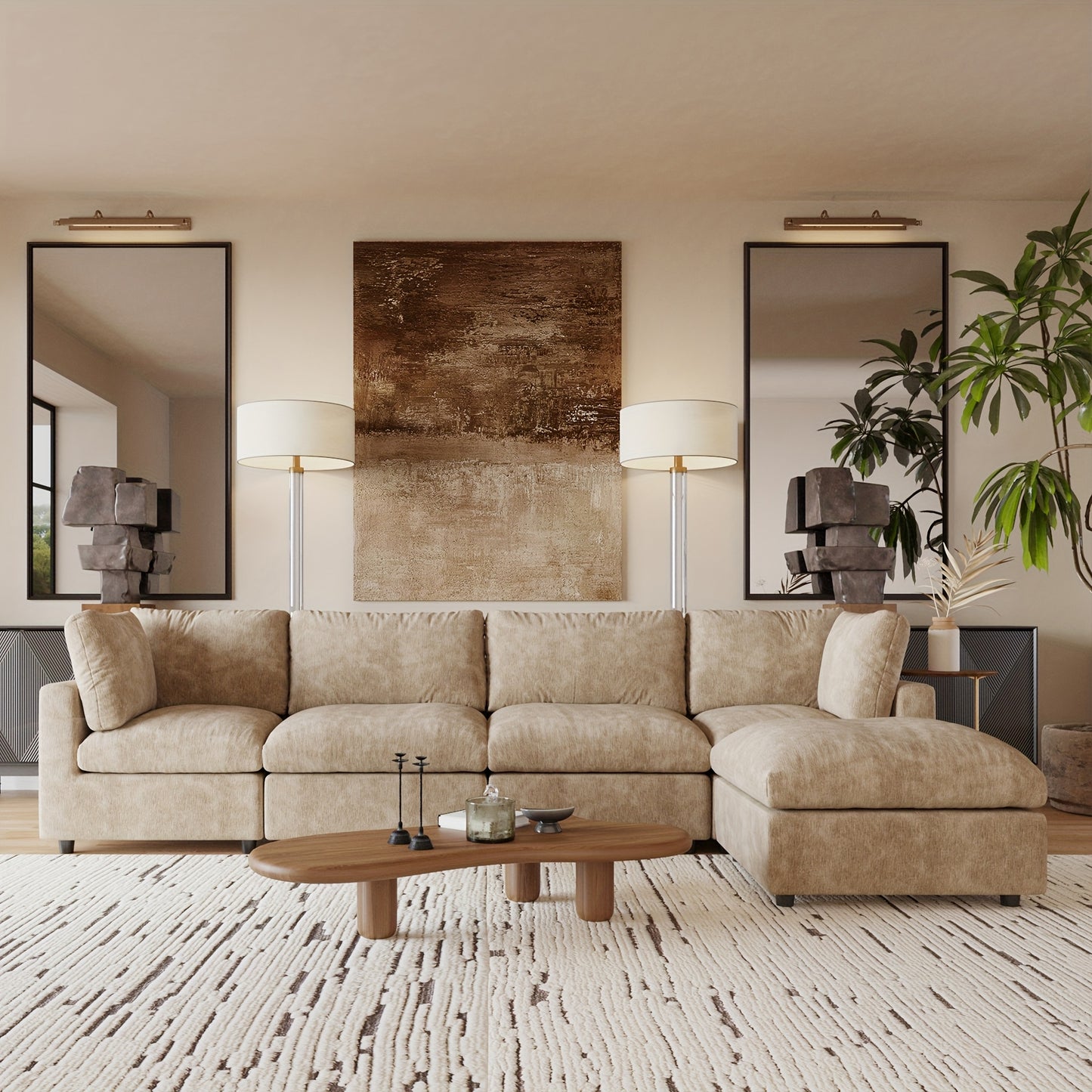 Montclair 134” Modular Lounge Sofa | Oversized L-Shape with Ottoman