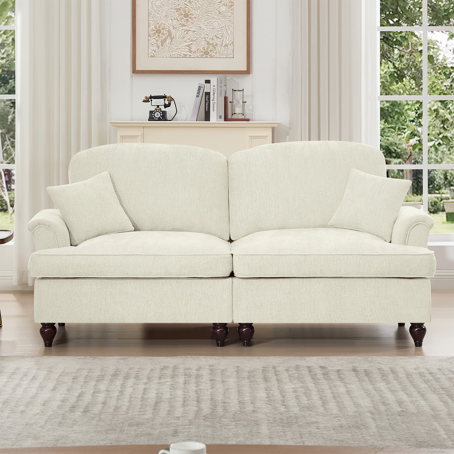 76.4 Inch Chenille Modular Sectional Sofa - 2-Seat L-Shaped Couch with Detachable Ruffled Skirt, Plush Foam Cushions & Hardwood Frame, Comfy Deep Seat, Retro Modern Design for Living Room & Apartment, Easy Assembly, Durable &