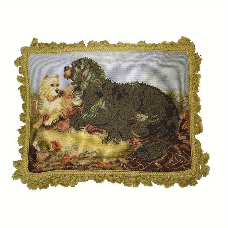 Decorative Needlepoint Hand-Embroidered Wool Throw Pillow