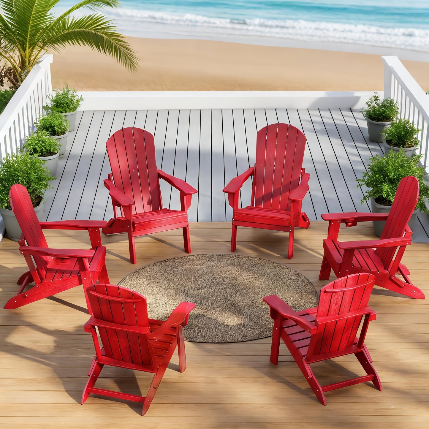 HDPE Folding Adirondack Chair 4Pack/6Pack, All-Weather Fire Pit Chairs with Cup Holder, Outdoor Lawn Chair for Patio Garden