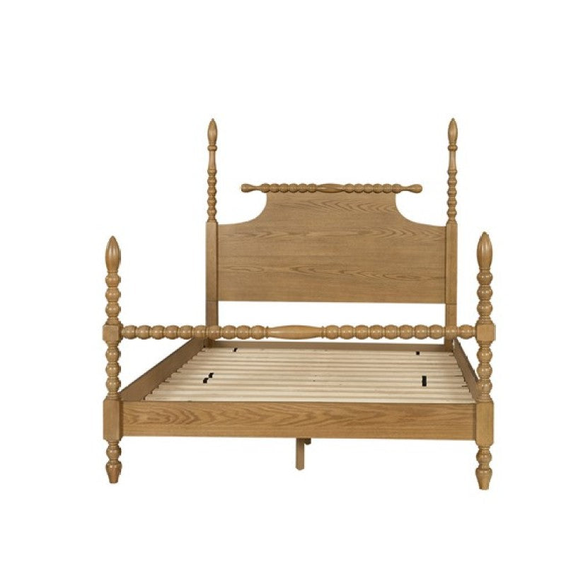 Cambridge Camel Oak Queen Bed | Solid Wood Turned-Post Frame