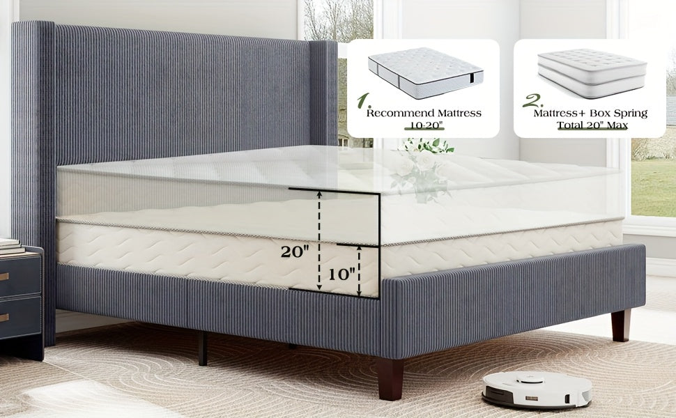 Upholstered Wingback Platform Bed Frame