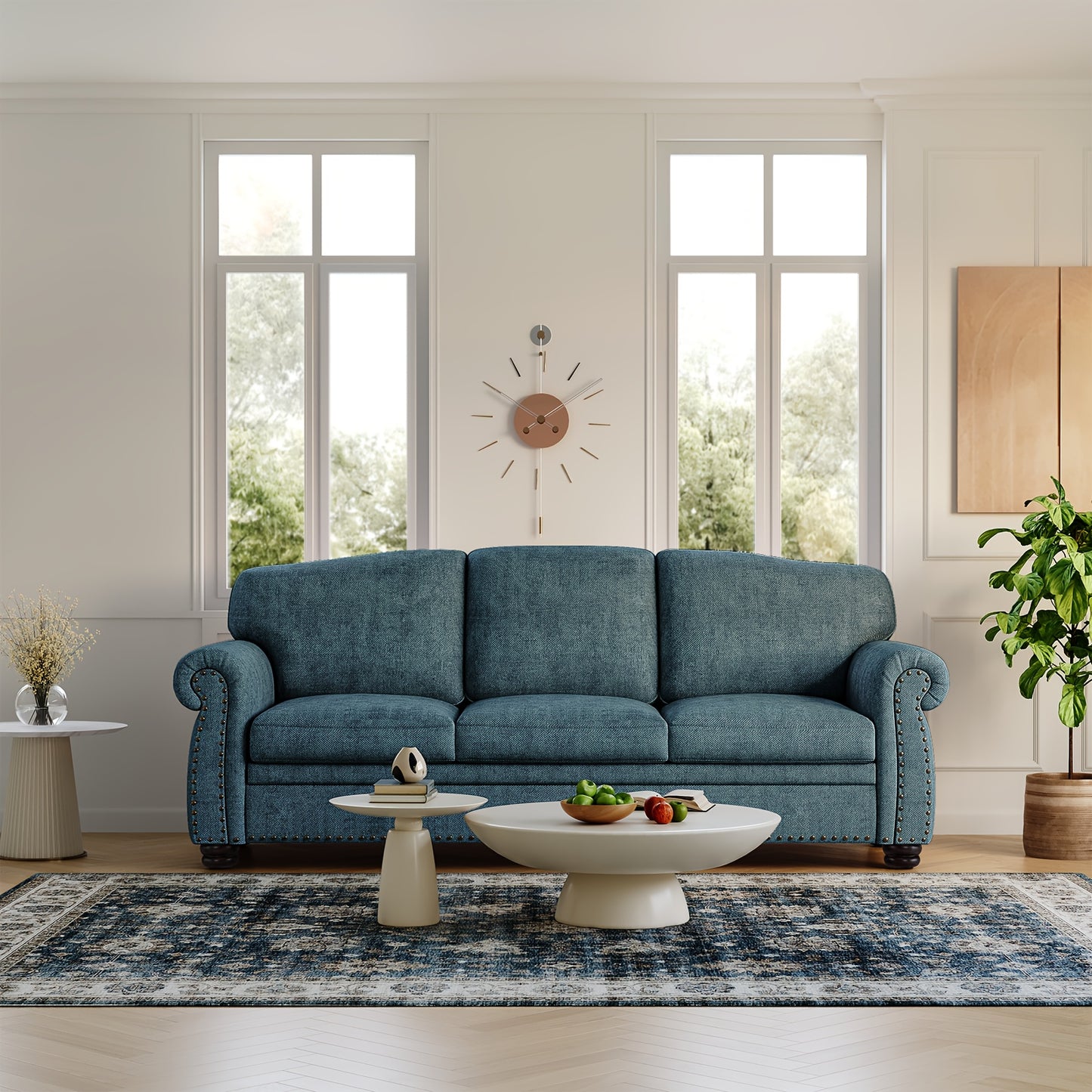 Bradford 90” Traditional Chenille Sofa | Rolled Arms & Nailhead Trim