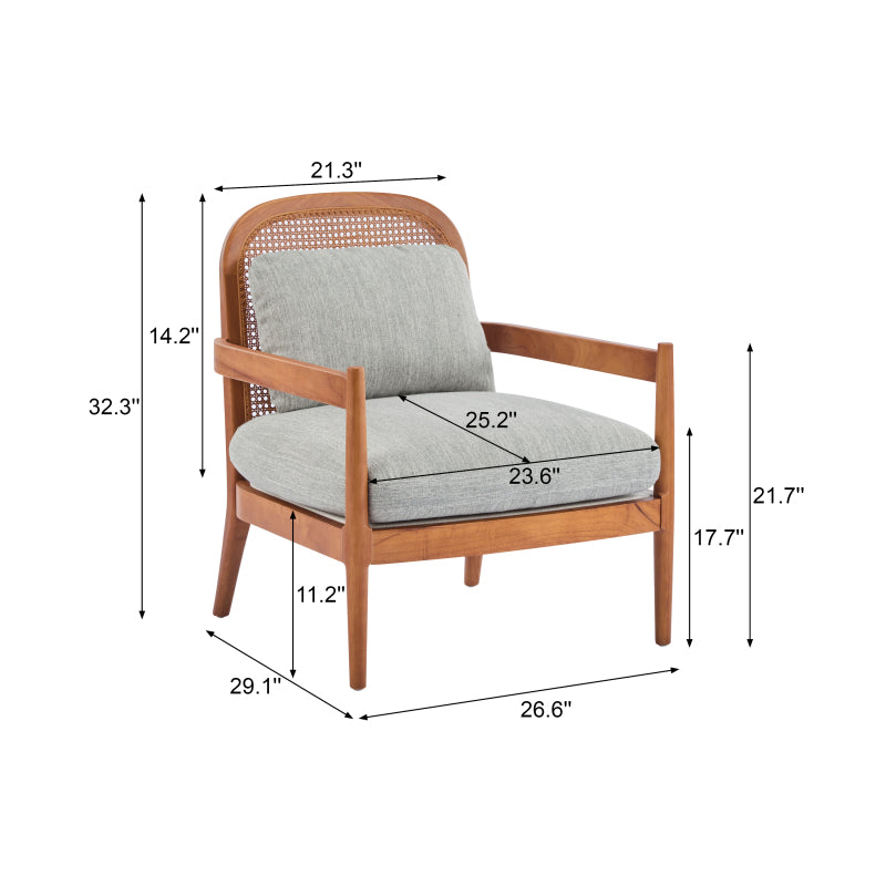 Mid-Century Walnut & Rattan Accent Chairs – Set of Two