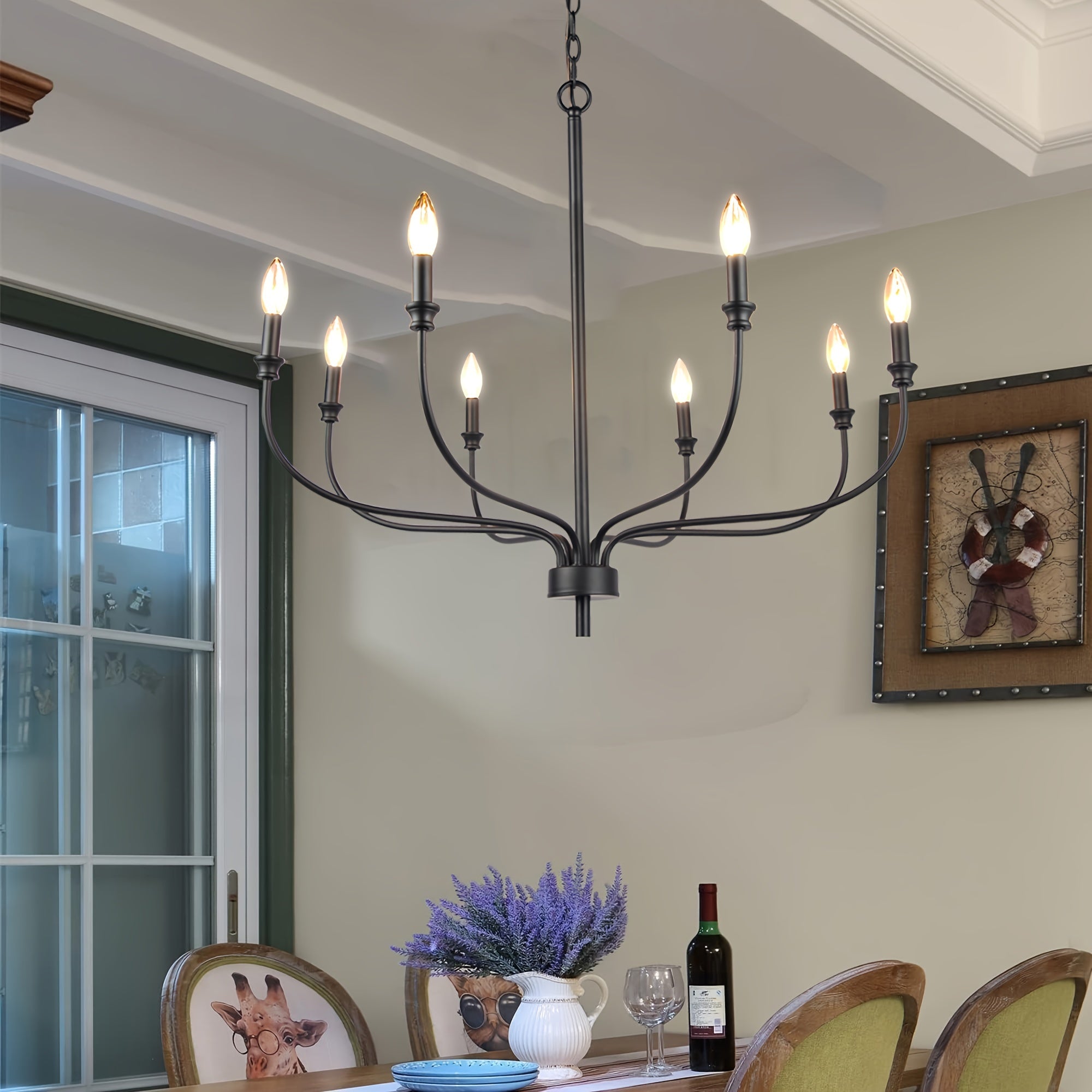 Modern Black Chandelier, 8-Light Farmhouse Chandelier For Dining Room Light Fixtures, Industrial Metal Candle Chandelier For Kitchen Island Bedroom