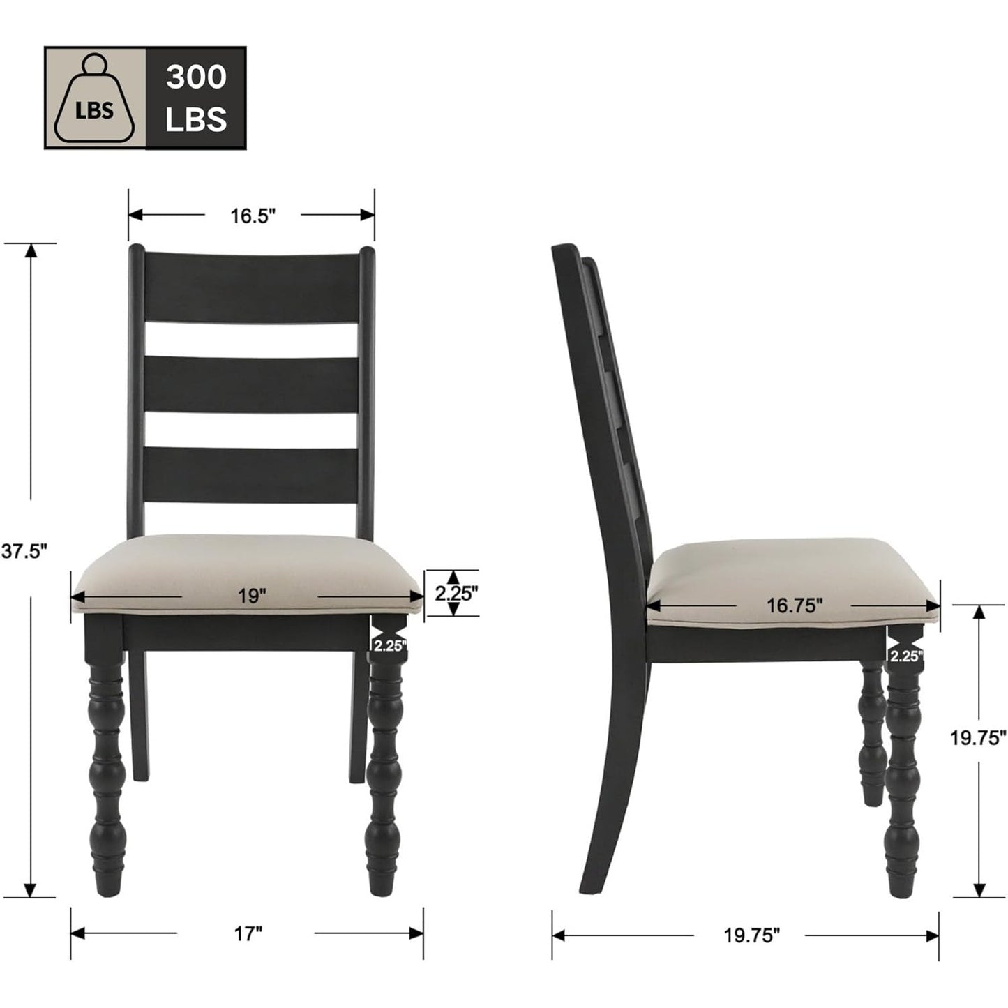Valmere Roman-Leg Dining Chairs (Set of 2) | Solid Wood Upholstered
