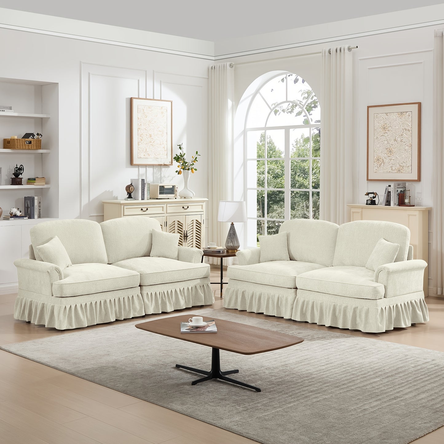 76.4 Inch Chenille Modular Sectional Sofa - 2-Seat L-Shaped Couch with Detachable Ruffled Skirt, Plush Foam Cushions & Hardwood Frame, Comfy Deep Seat, Retro Modern Design for Living Room & Apartment, Easy Assembly, Durable &
