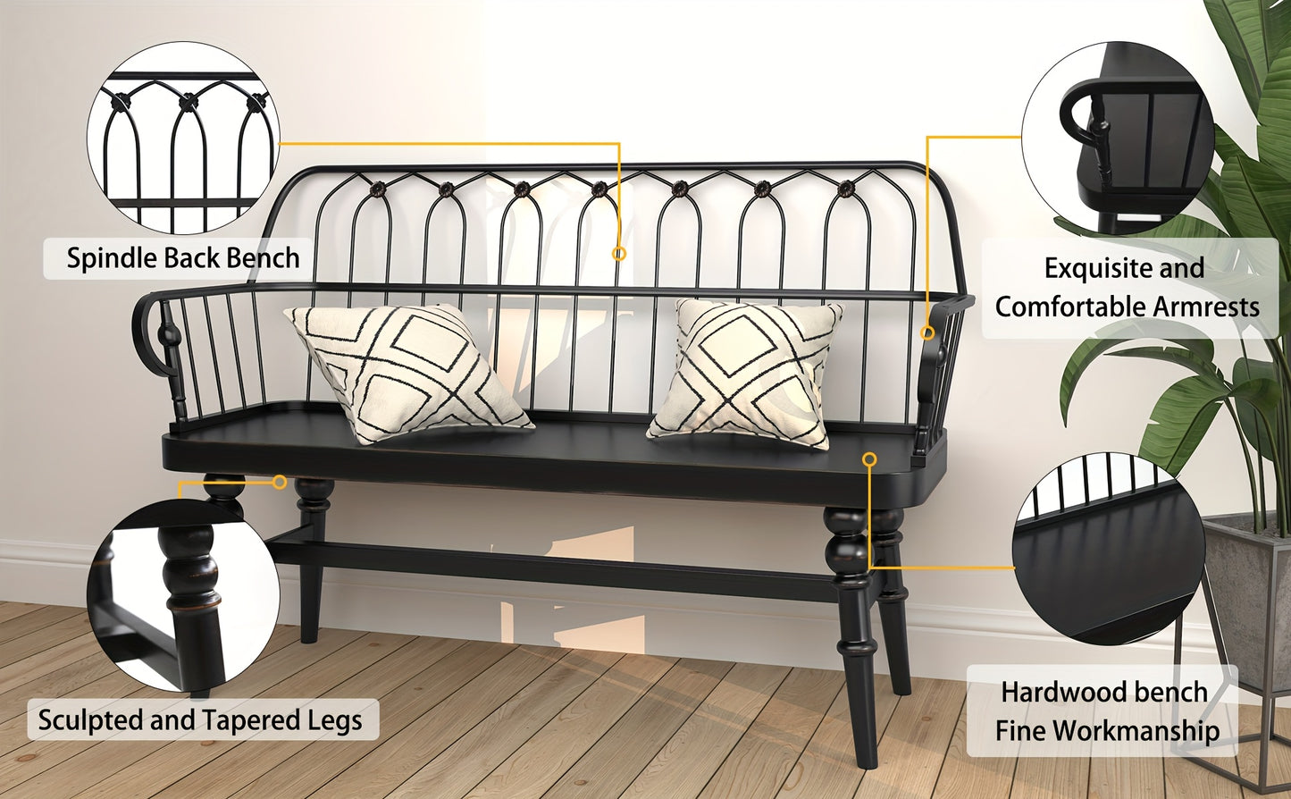 Farmhouse Spindle Back Wooden Bench