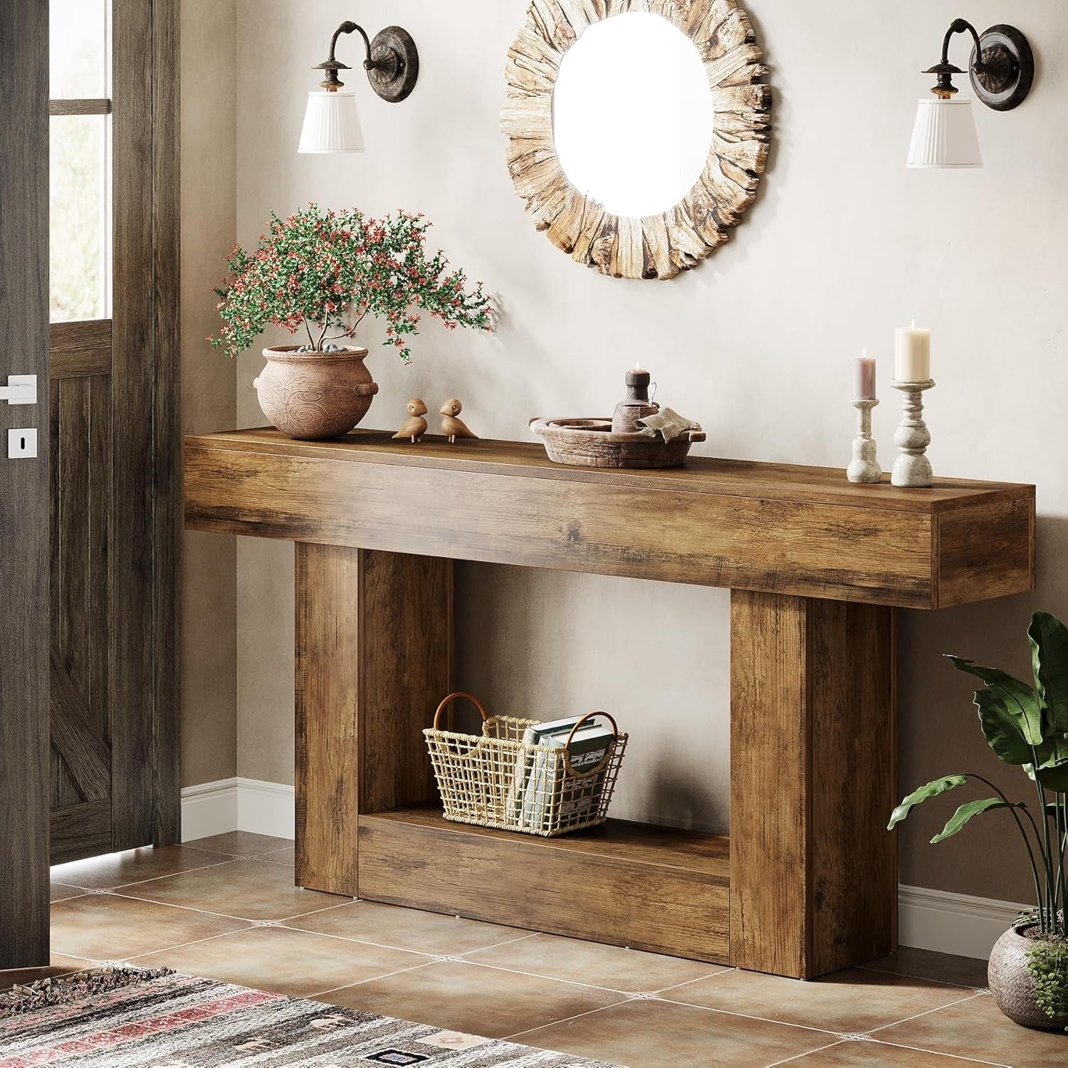 63" Farmhouse 2-Tier Entryway Table