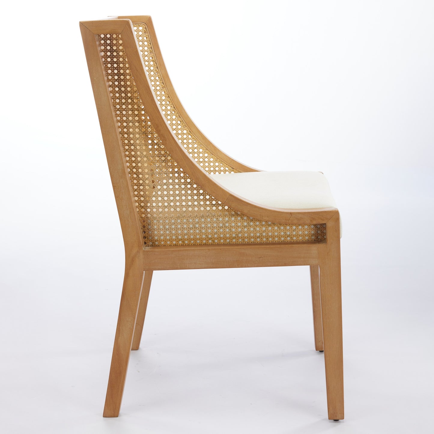 Camden Rattan Dining Arm Chair | Solid Wood Frame with Linen Seat