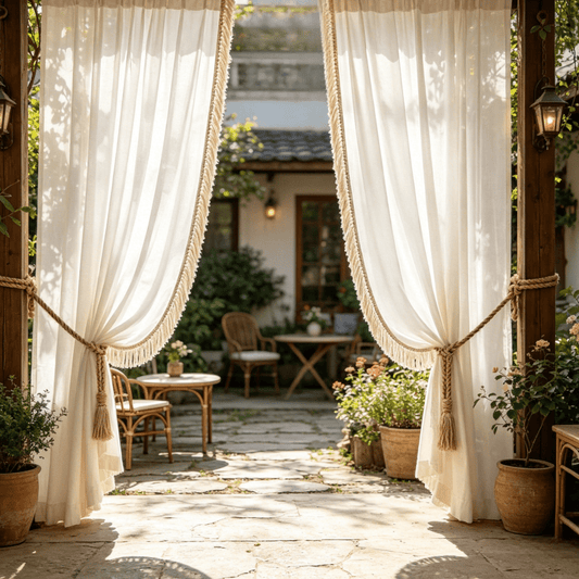 2 Panels Outdoor Courtyard Decoration, Camping Decoration, Tassel Vintage Elegant Style, Shed Decoration, Kitchen Privacy Screen, Outdoor Garden Decoration, Lightweight & Breathable, Easy to Care, Light Filtering Sheer Curtain, Create a Warm and Roma