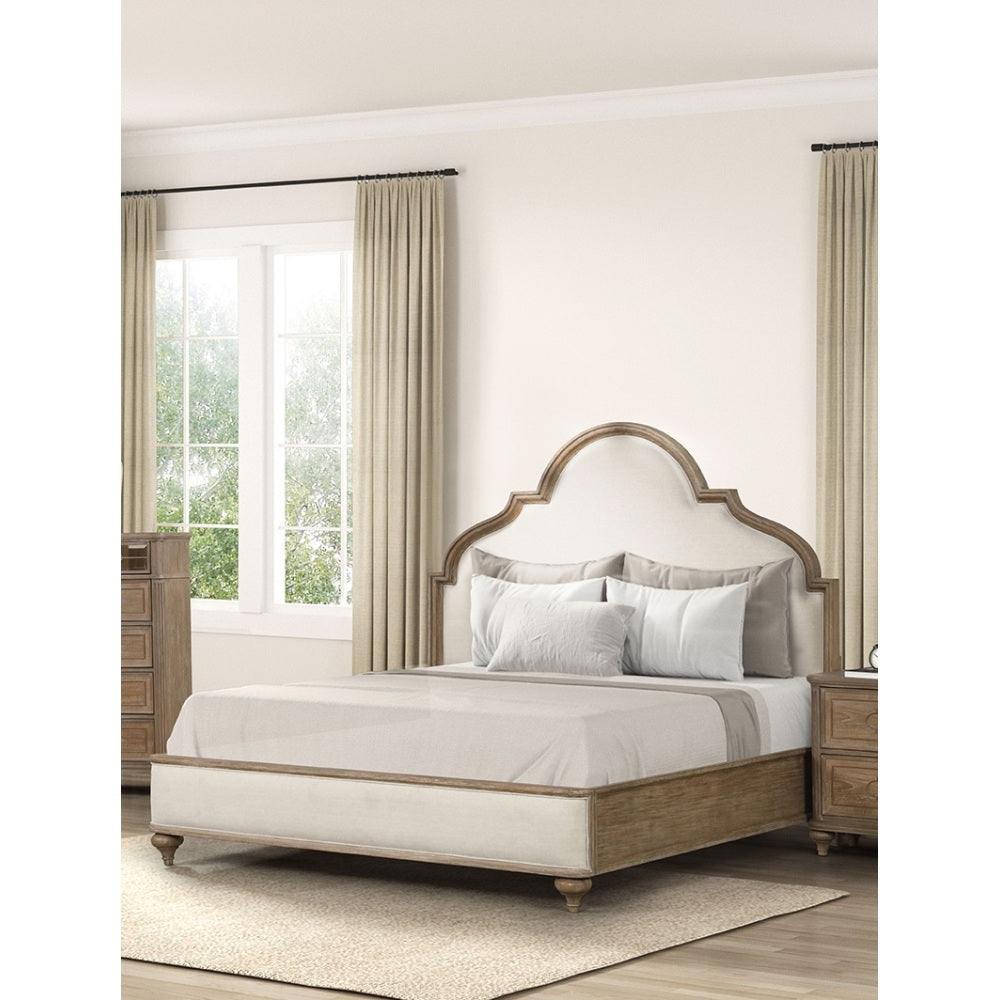 Oakridge Rustic Oak King Bed | Solid Wood Upholstered Frame