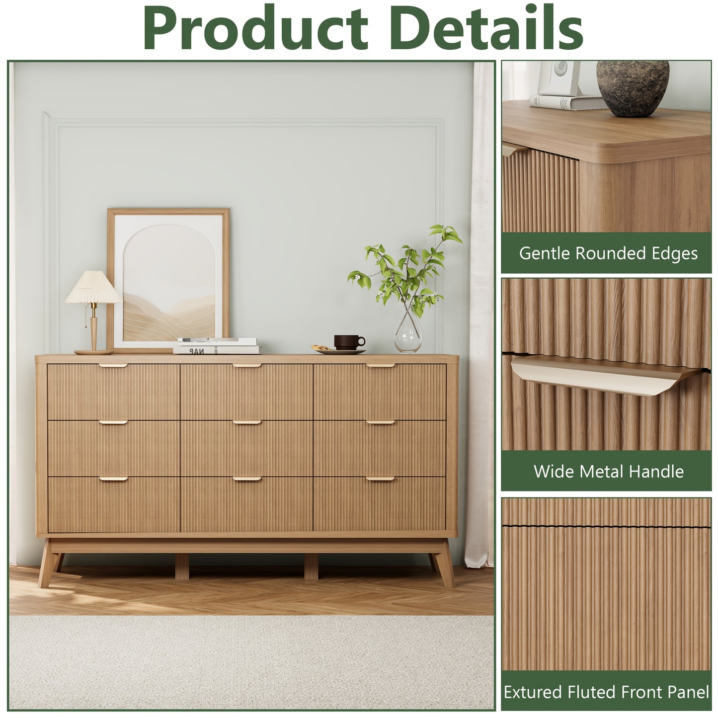 Willow Bend Nine-Drawer Wood Dresser
59″ Mid-Century Inspired Solid Wood Storage Chest