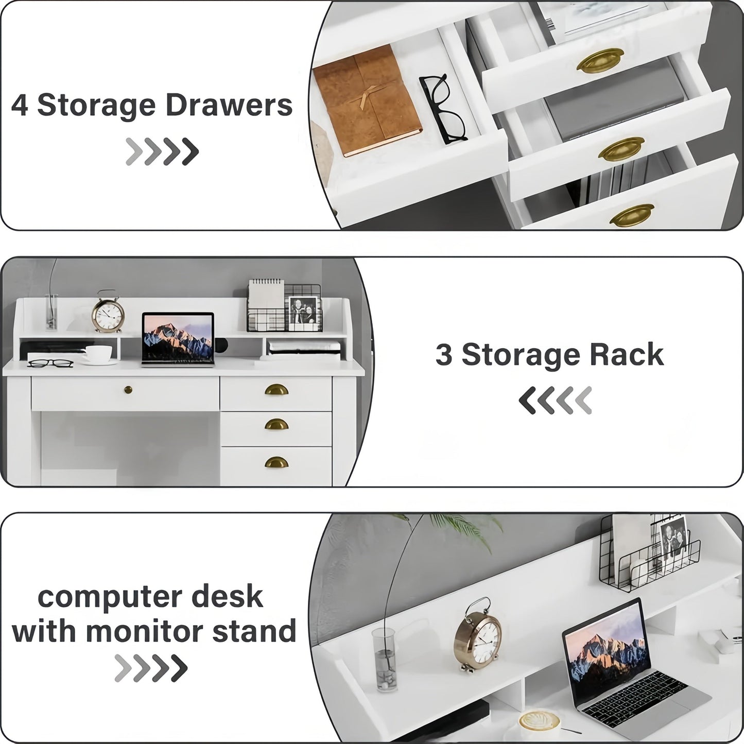 Chic Woods Home Collection — 47” Modern Home Office Desk with File Drawer & Elevated Monitor Shelf (Black + White) - solid wood furniture by Chic Woods