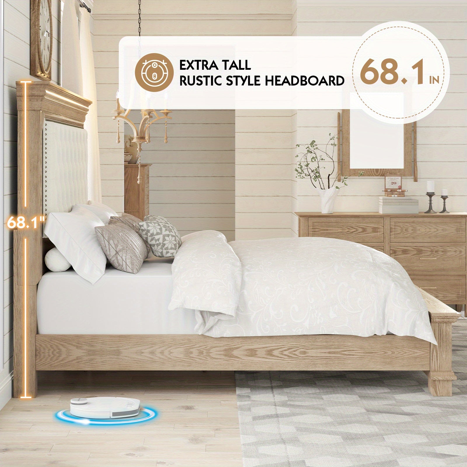 Monroe Mid - Century Upholstered Platform Bed – Solid Wood Frame - solid wood furniture by Chic Woods