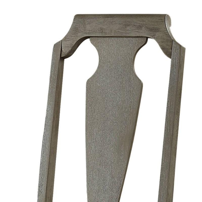 •	“Weathered Oak Open-Back Side Chairs – Set of 2 (Beige Upholstery)”