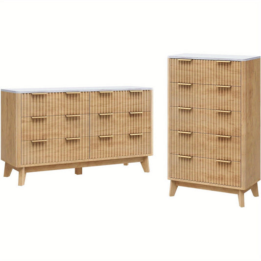 Fluted Bedroom Storage Set – Dresser & Tall Chest (2-Piece Set)