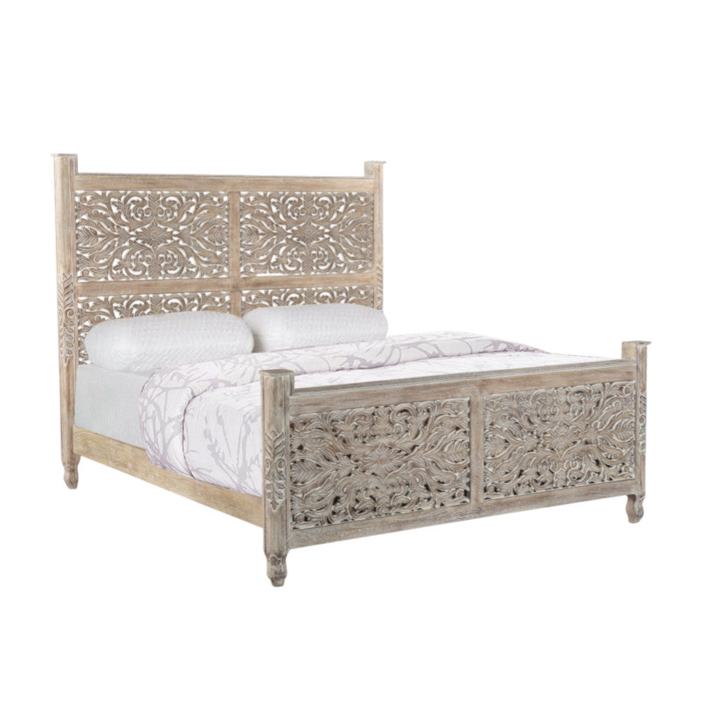 Florence Floral Hand-Carved Solid Wood King Bed